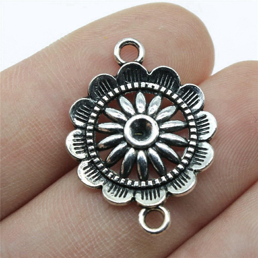 Flower Petal Connectors Botanical Themed Antique Bronze Zinc Alloy Jewelry Making Connect Charms Extender Connectors