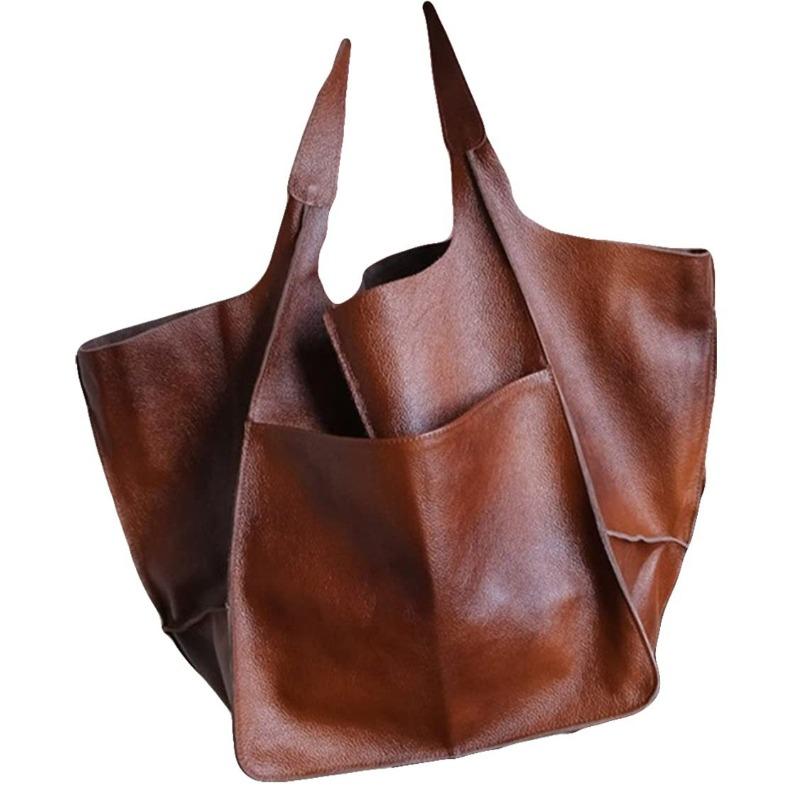 Retro 2 new simple large bag soft leather large capacity shoulder portable tote women s bag коричневый