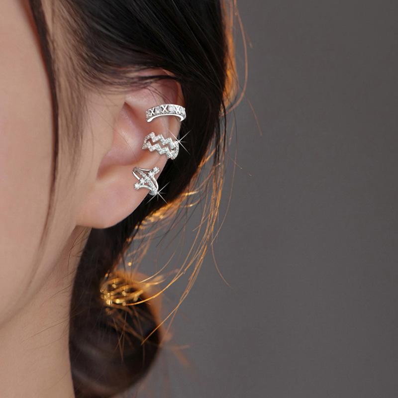 Clipsuri de urechi elegante cu zirconiu în formă de val: Stil european și american, nu este nevoie de piercing