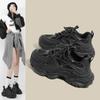 Damen-Sneaker mit weicher Sohle, schwarz, neue Herbstkollektion, vielseitige lässige Sportschuhe mit dicker Sohle und Höhenverstärkung