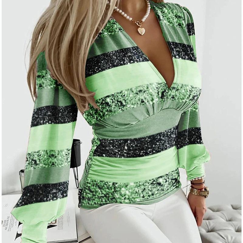 Herbst Gestrickte Top Mode V-ausschnitt Gestreiften Gedruckt frauen Shirt Damen Plaid Schlanke Kleidung