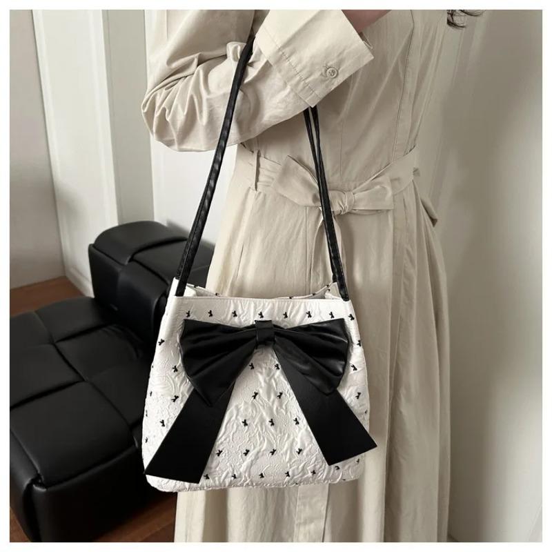 Sweet Pleated Bow Polka Dot Shoulder Bags for Women Large Capacity Ladies Casual Tote Versatile Female Handbags Shopping Bag