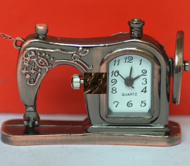 Retro Sewing Machine Quartz Pocket Watch Necklace Pendant 7007