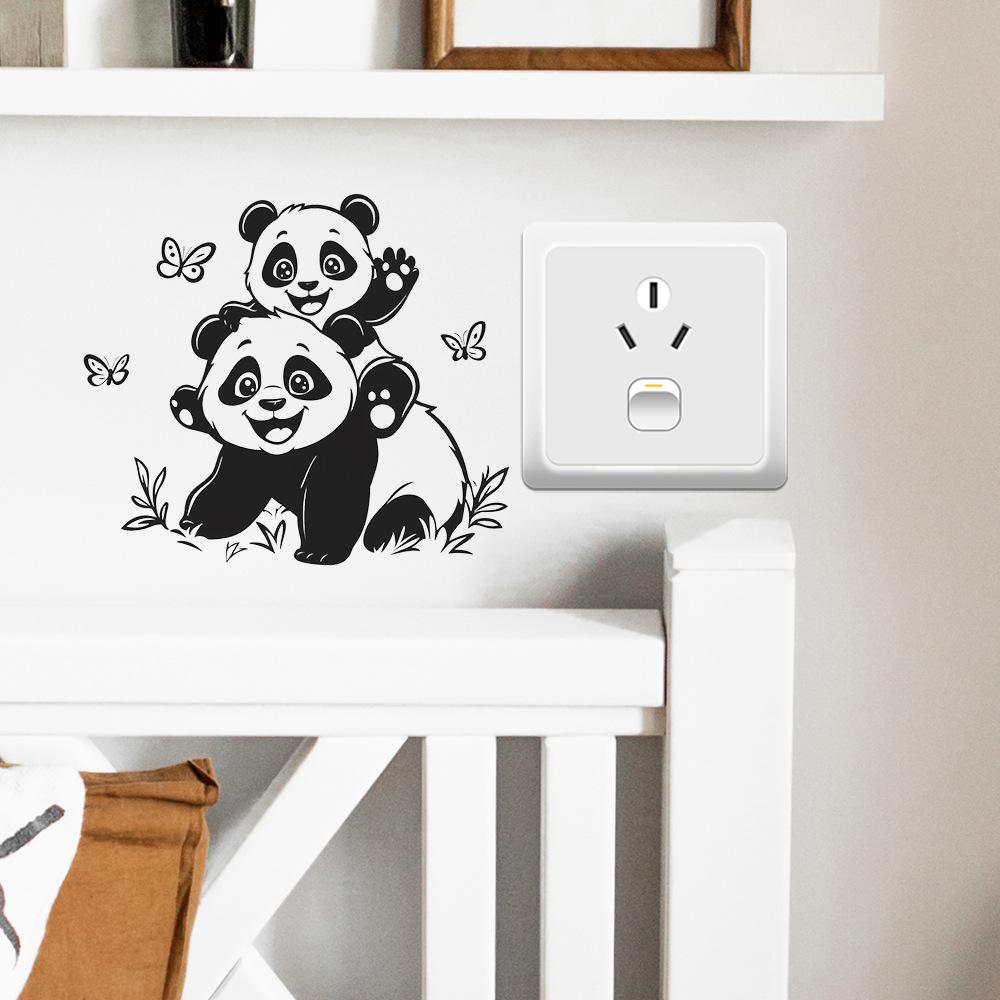 Happy Playing Little Panda Bedroom Living Room Switch Home Background Beautification Wall Stickers
