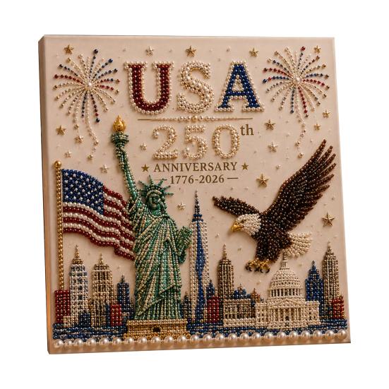 250th Anniversary Pearl Painting Kit, USA Anniversary DIY Pearl Art Set, Patriotic Bead Painting Craft Kit for Beginners Adults