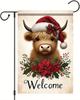 Christmas Garden Ag Highland Cow with Santa Hat Poinsettia 12x18 Inch Double Sided Outdoor Yard Banner for Winter Holiday