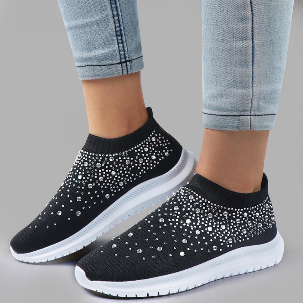 Women's Mesh Walking Shoes Rhinestone Glitter Ballroom Jazz Latin Dance Sock