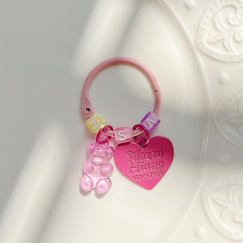 10pcs Metal Keyrings Buckle With Stars Bear Pendant Colored Keychain For Diy Jewelry Making Key Ring Accessories Wholesale