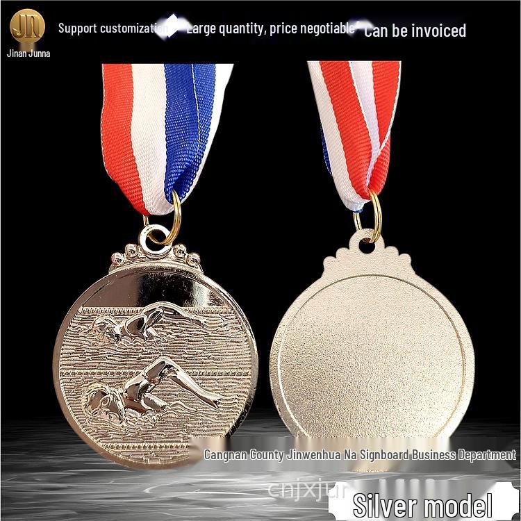 Creative Metal Swimming Medal for Student Awards - Gold, Silver, Bronze 5cm серебряный