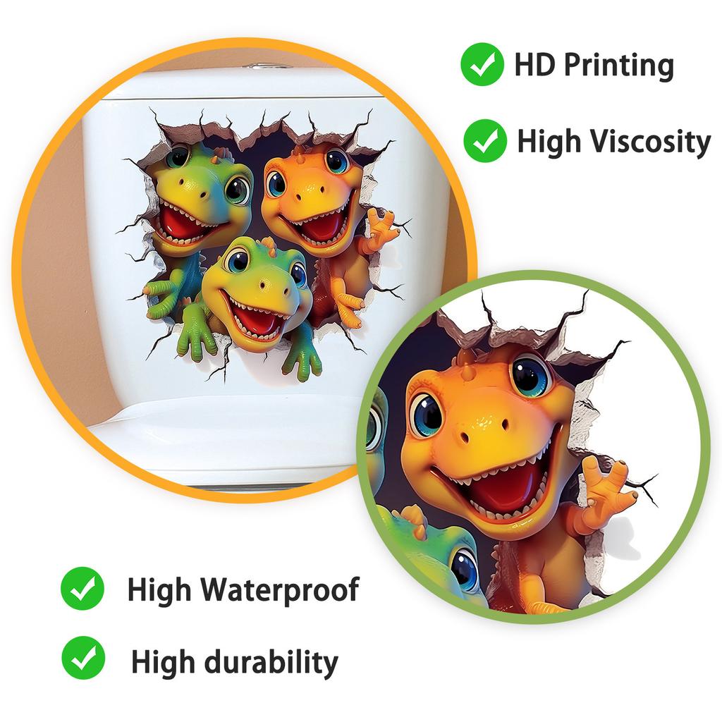 Creative 3D Breaking Wall Dinosaur Toilet & Wall Sticker Self-Adhesive Removable for Kids Bedroom Living Room Home Decor