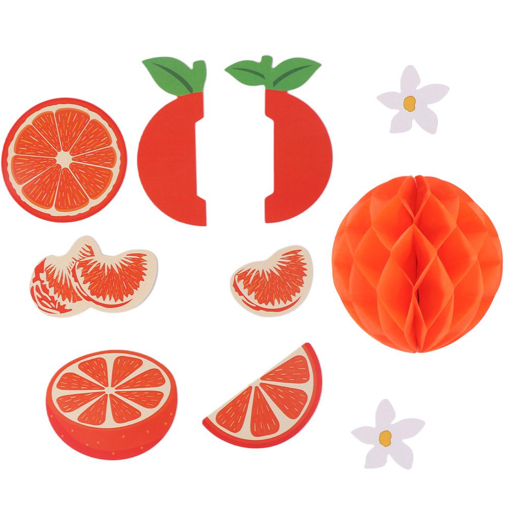 12pcs Festival Orange Honeycomb Ball Pendant Fruit Wall Hanging Ornament Hawaii Party Birthday