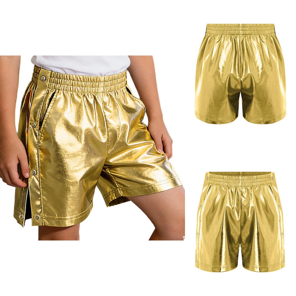 Children‘s Hip Hop Dance Shorts Metallic Finish Elastic Waistband Tear Away Side Buttons with Pockets for Stage Recital