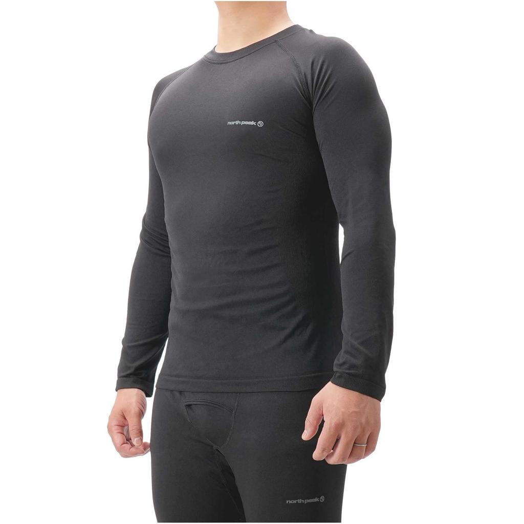 North Peak NP-8073 Black, Men's Long Sleeve Inner Shirt, Lightweight, Warm, Moisture-wicking, Quick-drying, Hollow Fiber, Size M