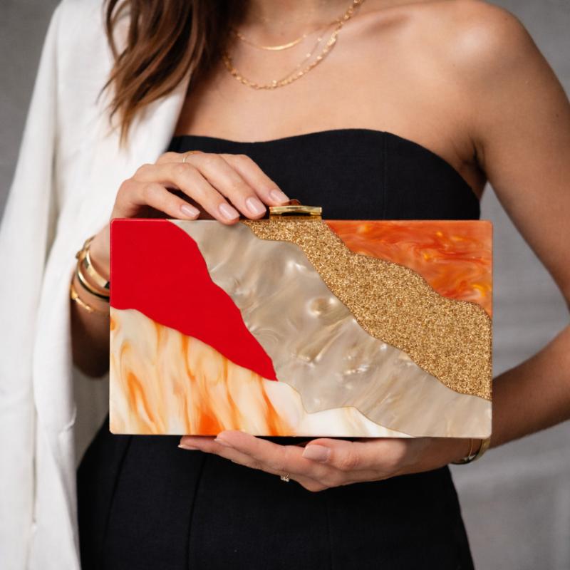 

Color Contrast Patching Acrylic Crossbody New Banquet Handbag Wedding Shoulder Evening Bag Straw Bags Party Luxury Women s Bag 18x11x4.5cm коричневий
