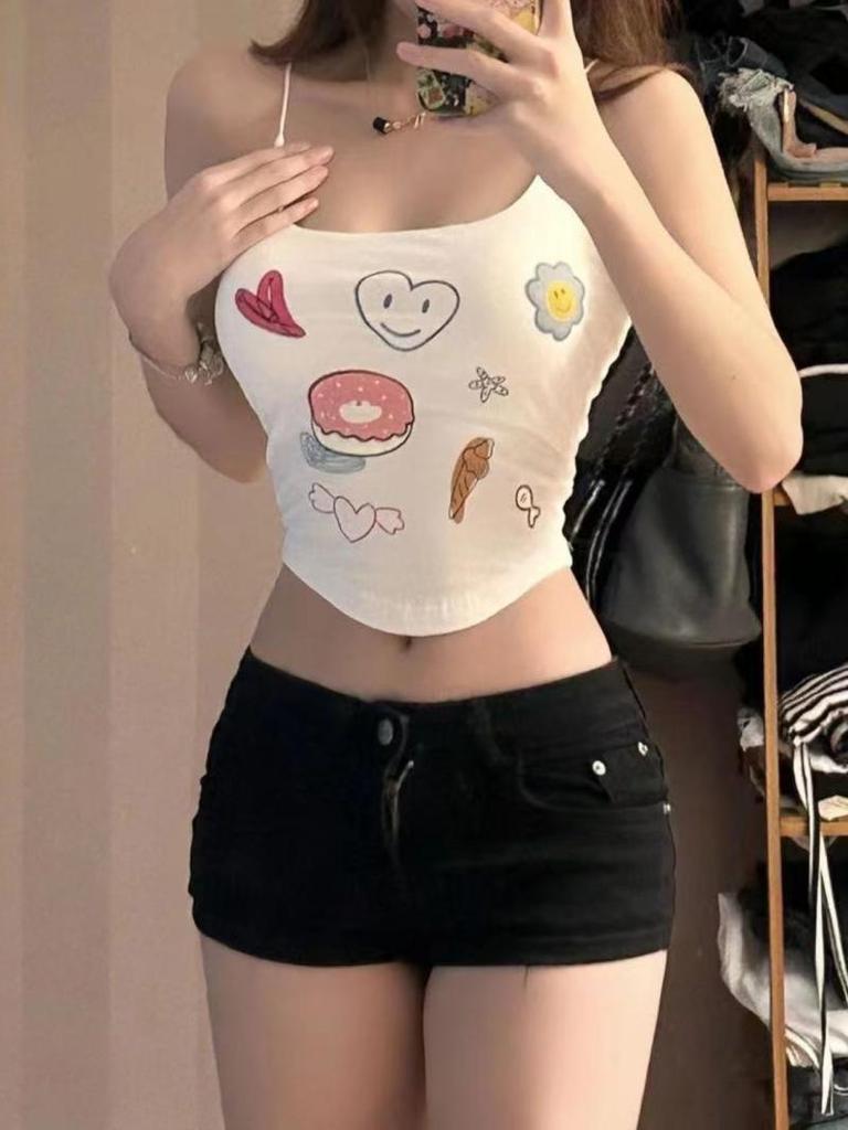 Spring-Summer Black Low-Waist Slimming Leggings and Ultra-Short Denim Hot Pants