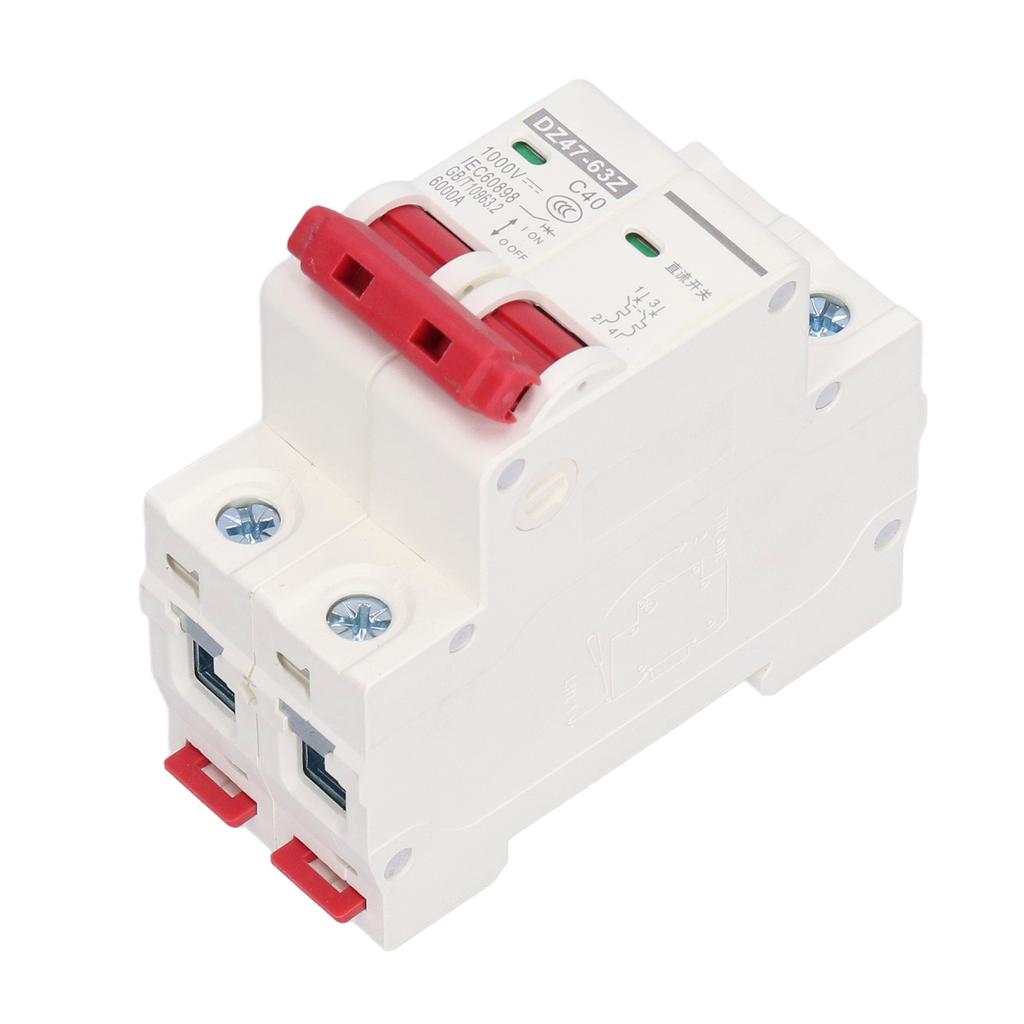 DC Miniature Circuit Breaker 2P Solar PV System Isolator DIN Rail Mount 1000V 40A DZ47‑63Z C40