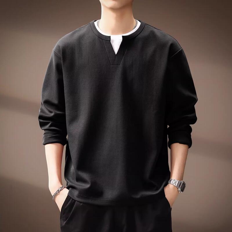 Men s Retro Textured V-Neck Layered Sweatshirt 3XL