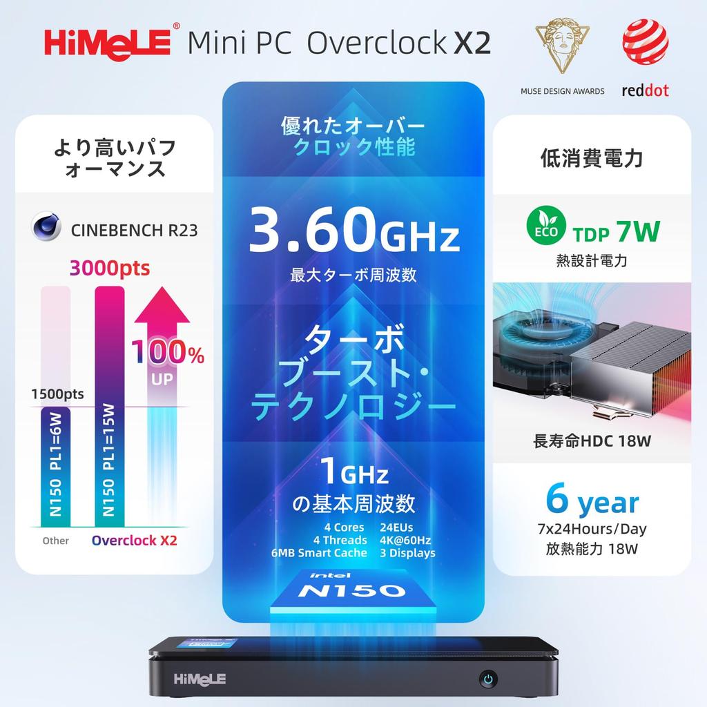 HiMeLE Overclocked 4C Mini PC 12th Generation N150 To 16GB 512GB Windows 11 Compact Desktop PC with Triple Dual 4K and for and Home (up 3.6GHz), RAM,