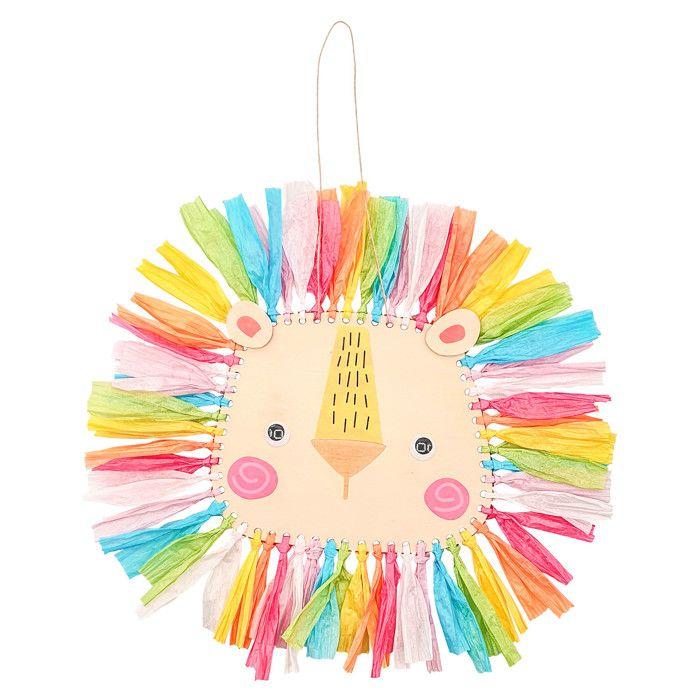 Kit suspension lion bois et raphia 28 x 26 cm