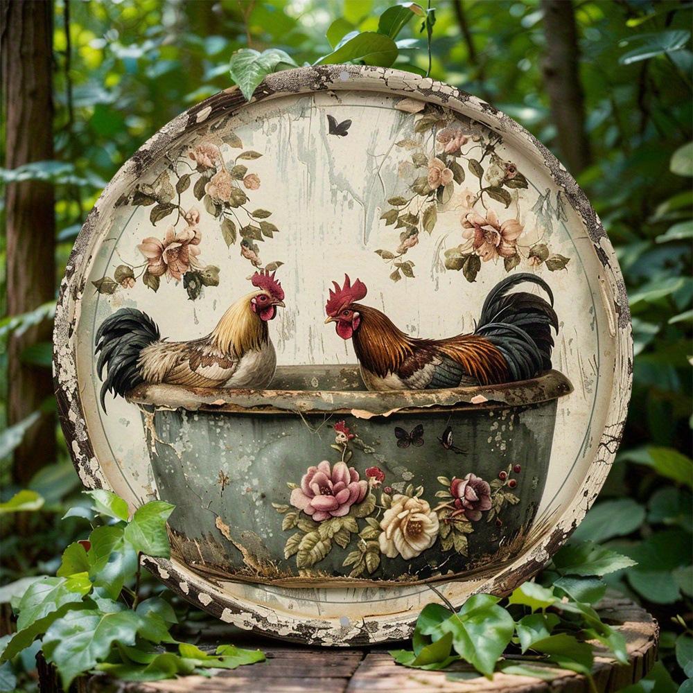 Vintage Dekorativní Přívěsek s Květinovým Vzorem a Kohoutem pro Dekoraci Farmy