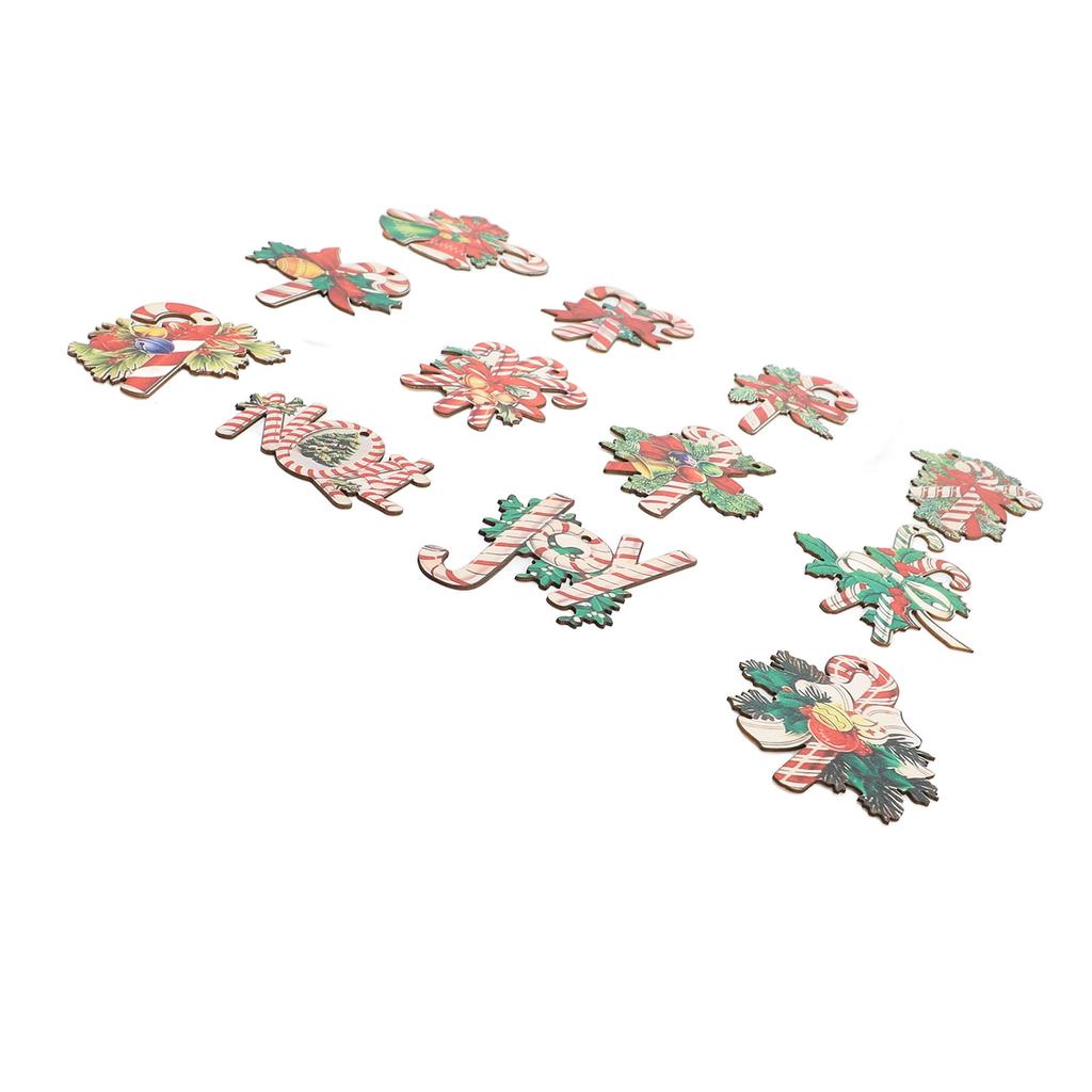 36pcs Xmas Candy Cane Hanging Decorations Cute Patterns Bright Colors Wood Candy Hanging Ornaments F