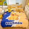 Pokémon Thickened Milk Fleece Four-Piece Set Cartoon Pikachu Children'S Double-Sided Fleece Bed Sheet Quilt Cover To Keep Warm