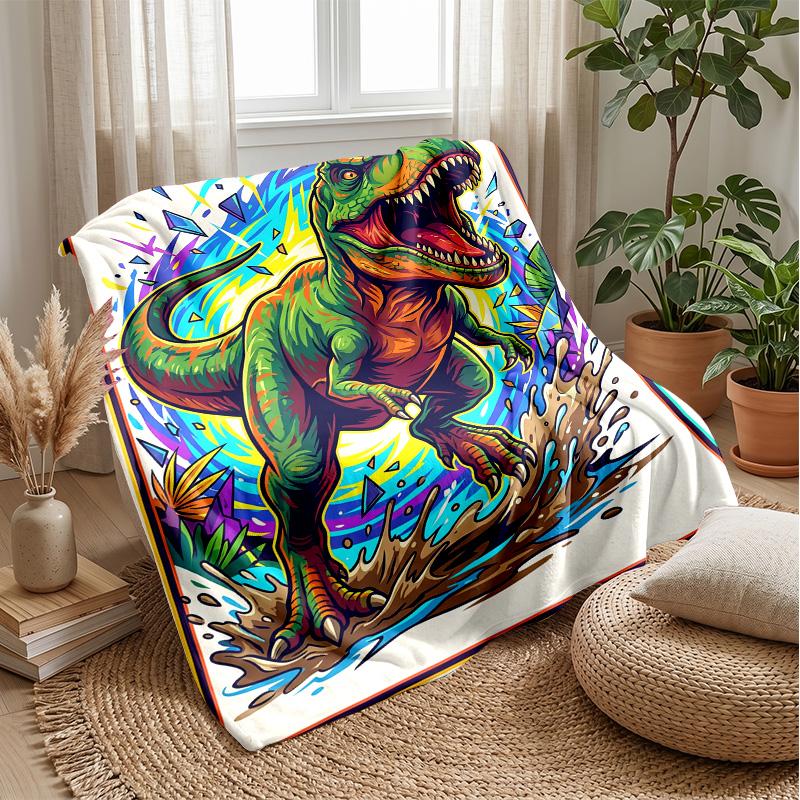 Surfing Dinosaur Wave Theme Blanket Lightweight Warm Flannel Blanket Decorative Throw Blanket for Home Decoration