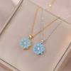 Cute Plant Female Blue Enamel Fidget Flower Pendant Necklace Gold Silver Color Wedding Jewelry For Women