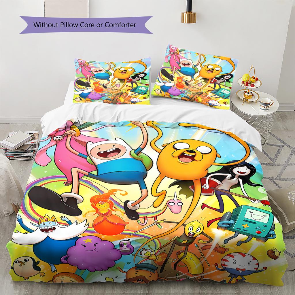 Adventure Time Pattern Bedding,Quilt Set Quilt Cover Pillowcase Home Decoration Birthday Gift (1 * duvet cover + 2 * pillowcase, without core)
