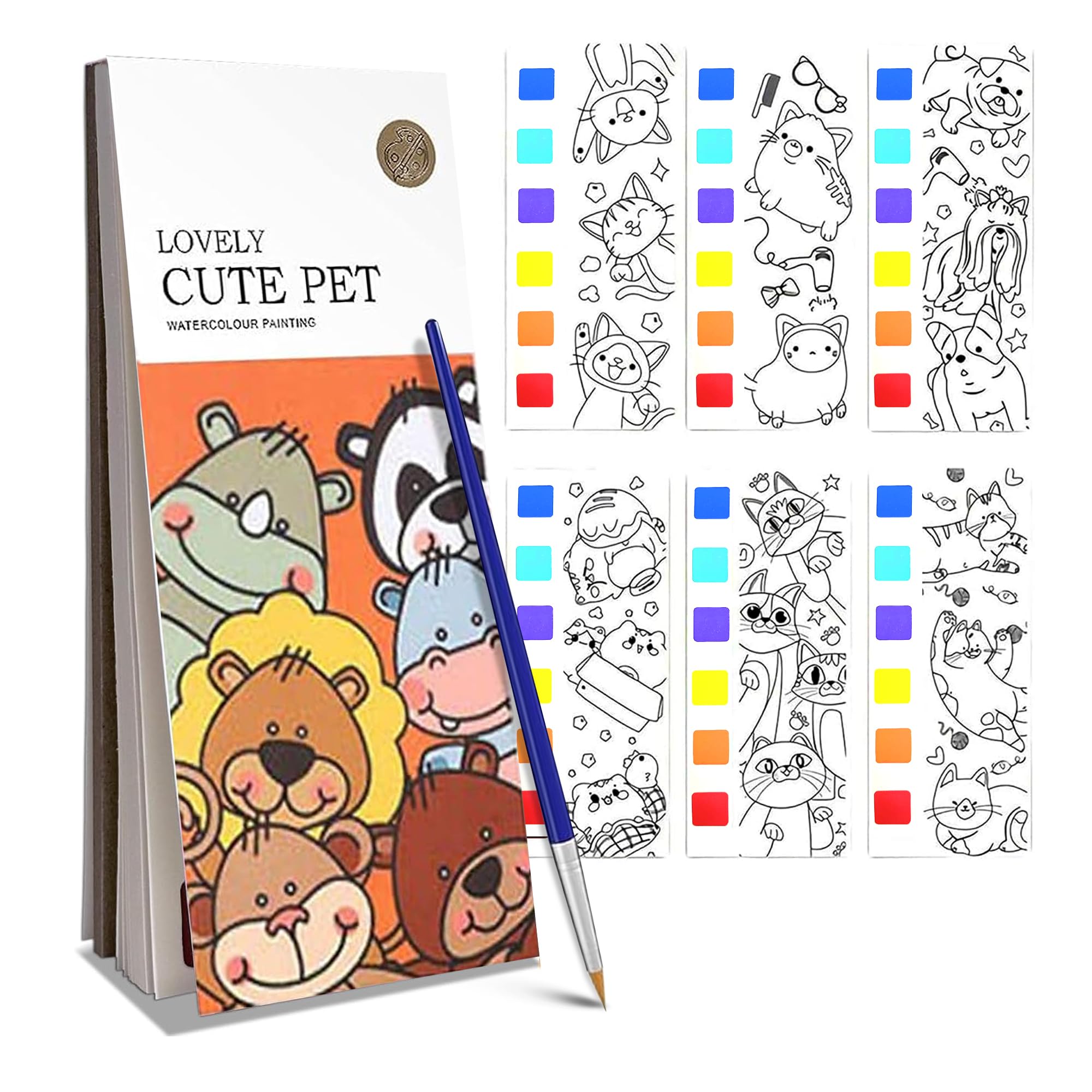 

Kidology Pocket Water Color Books for Babies, Painting Book Pets Theme with 20 Sheet, 1 Brush, Mini Watercolor Book, Educational Montessori Toy,