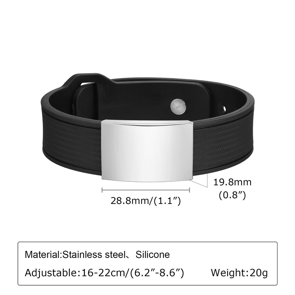 Braccialetti in Silicone con Immagine Incisa per Uomini Ragazzi, Parole Immagine Personalizzate Gratuite, Braccialetto Medico, Gioiello Personalizzabile Regolabile
