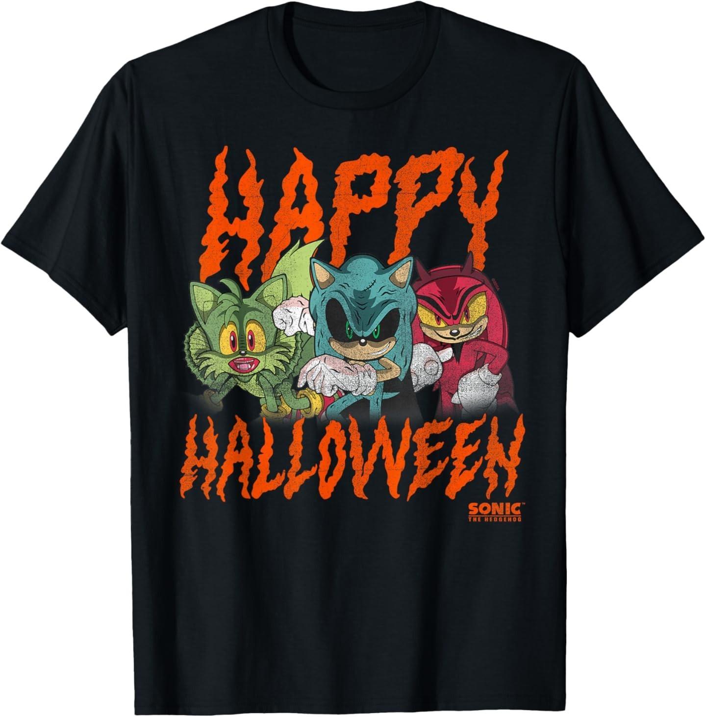 Sonic The Hedgehog Halloween Happy Halloween Distressed T-Shirt XXXXL