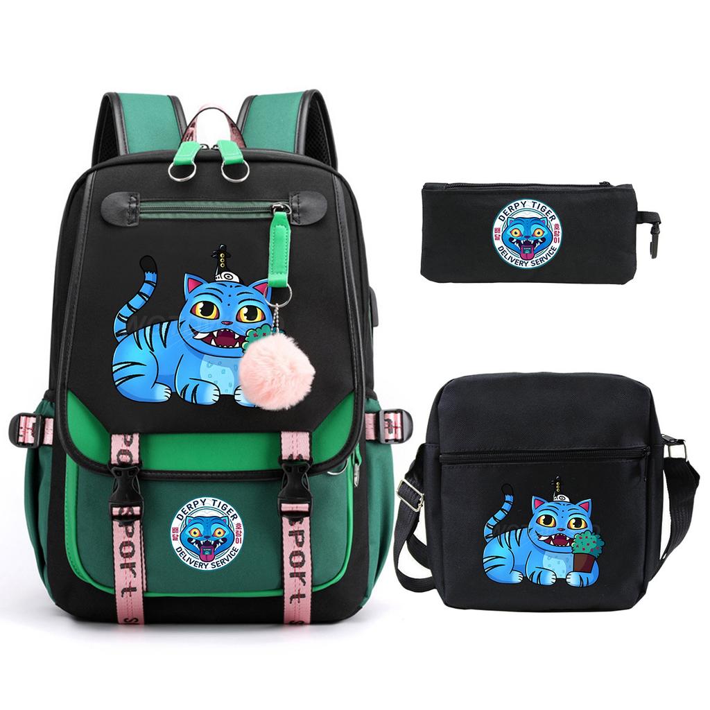 Witch Hunters Cartoon Peripheral Printing Children's Backpack Cross-border New Student School Bag Three-piece Shoulder Bag Pencil Bag