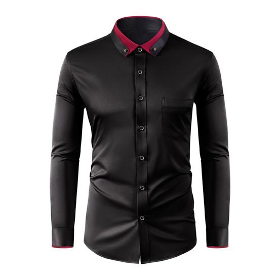 

Мужская классическая рубашка со стразовым воротником и длинным рукавом, эластичная, без складок, официальная рубашка, однотонная, облегающая, для свадьбы, свидания, выпускного, деловая рубашка на пуговицах L чёрный