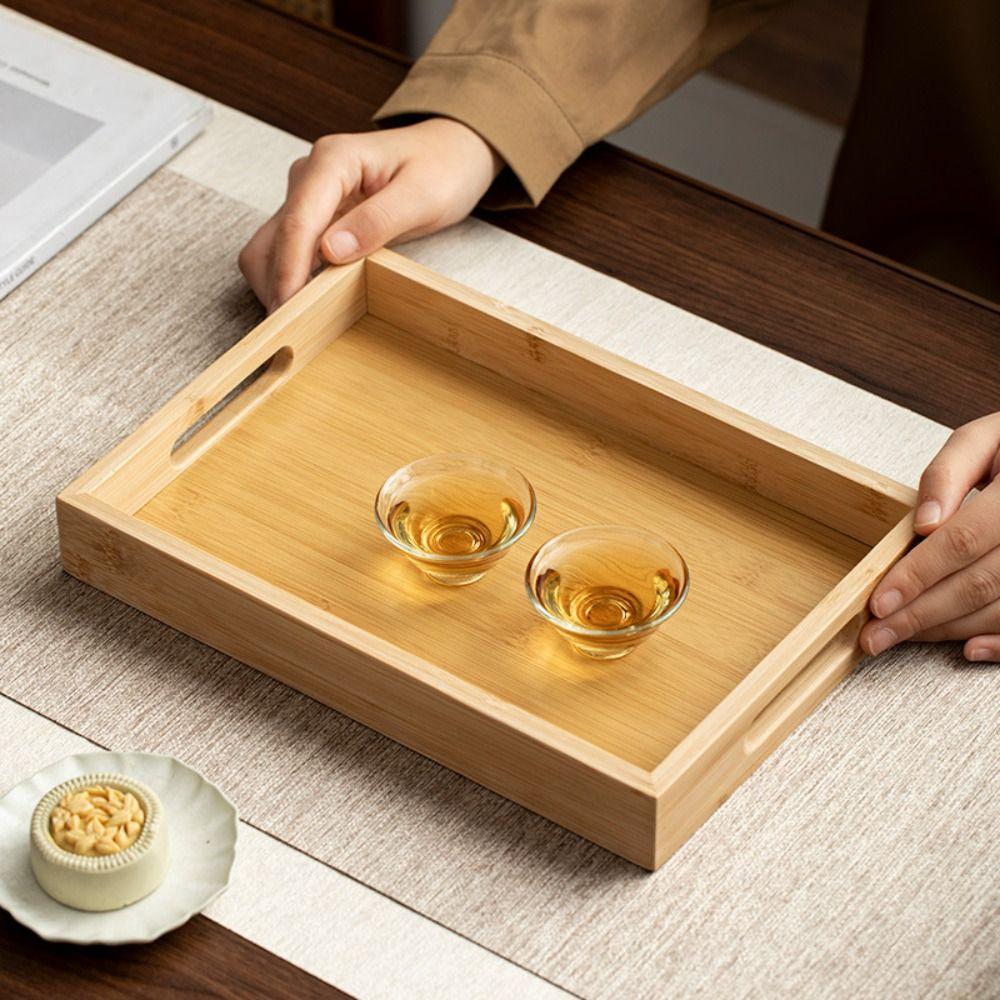 Rectangular Bamboo Wooden Tray With Handle Dessert Pallet Decorate Tray Serving Tray Coffee Table