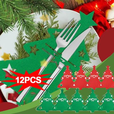 Christmas Cutlery Holders Xmas Tree Tableware Holder Bags Knife Fork Spoon Pockets Bag New Year Party Dinner Decoration