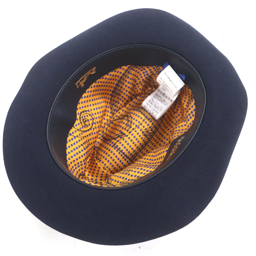 Excellent HERMES Hat Lapin Felt with Ribbon Navy Wool Mens 58 Used