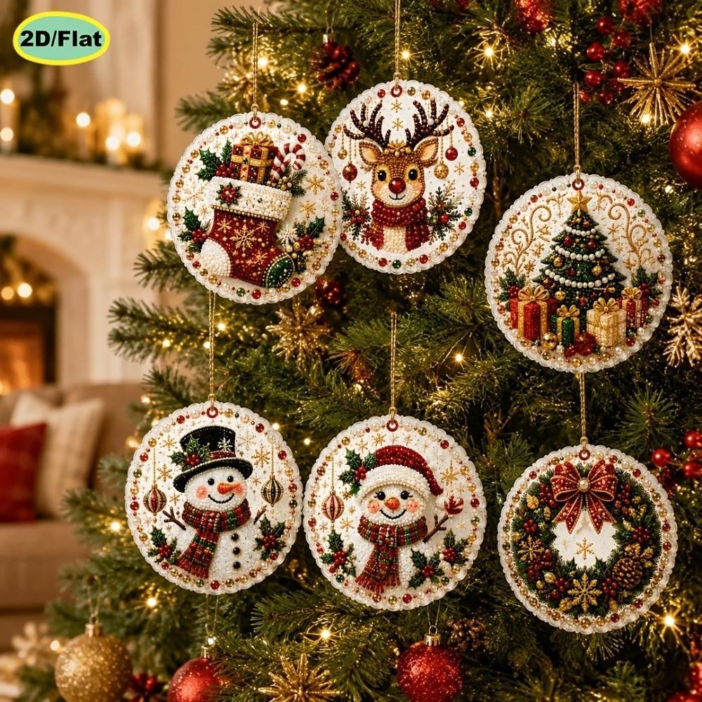 6Pcs Wooden Base Wooden Christmas Ornaments Set Art Xmas Hanging Decor Wall Decoration