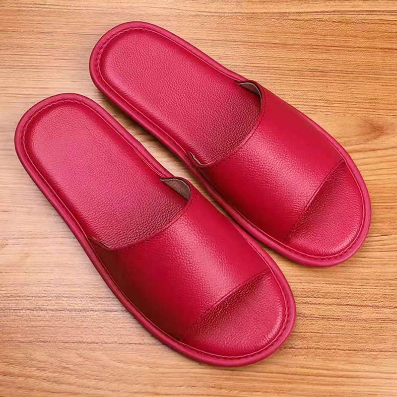 Japanese Style Genuine Leather Soft Sole Floor Slippers for Men and Women