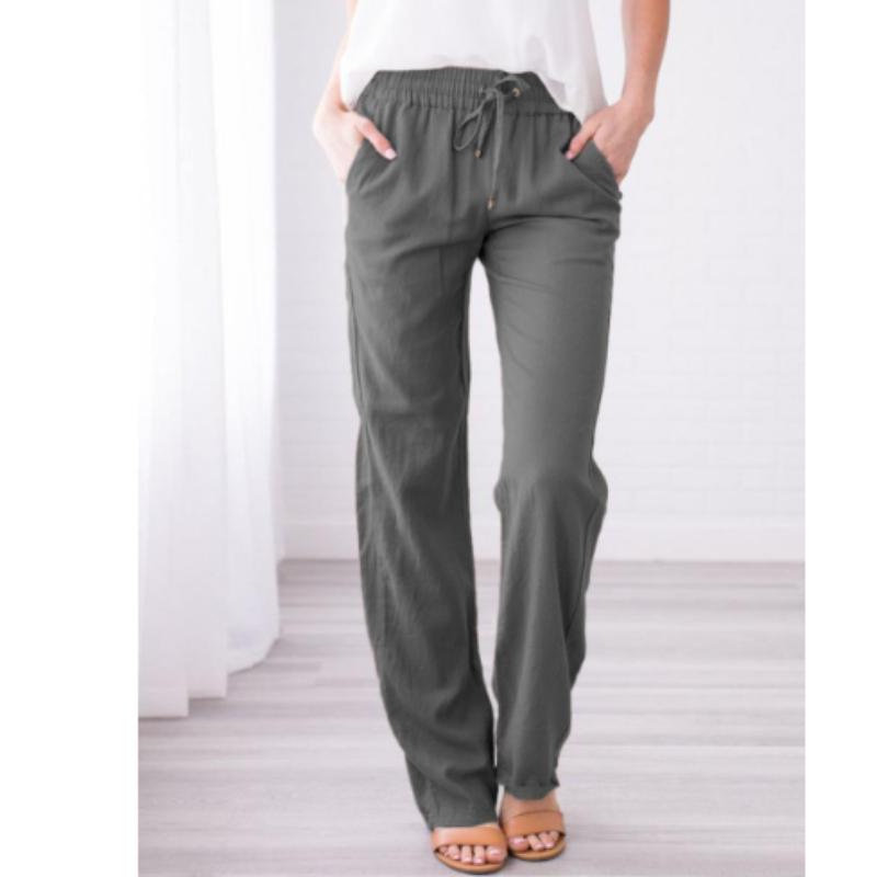 Spring and Summer Women's Solid Color Cotton and Linen Drawstring Loose Casual Wide-leg Trousers