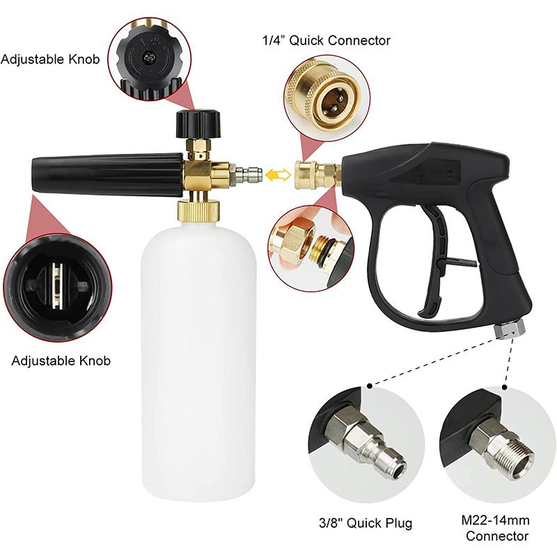 Foam Cannon for Pressure Washer Car Wash Foam Gun Kit M22-14mm and Quick Inlet Connector with Quick Connector 5PCS Nozzle Tips
