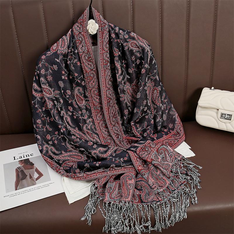 Luxury Tassel Blanket Design Thick Jacquard Pashmina Hijab Winter Warm Shawl Wrap Cashmere Scarf Women Neckerchief Poncho Stoles