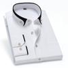 Men's Classic White Dress Shirt Black Edge Collar Cuffs Gold Button Office Shirt