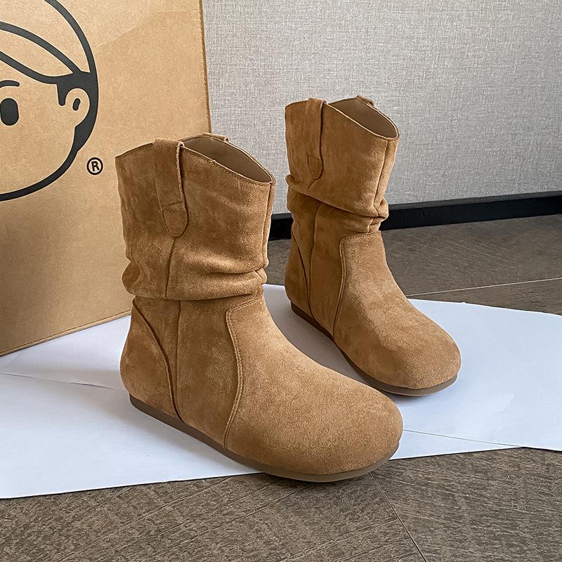 Pile up boots for women's short boots 2026 new autumn and winter retro lazy style boots Western cowboy boots large size