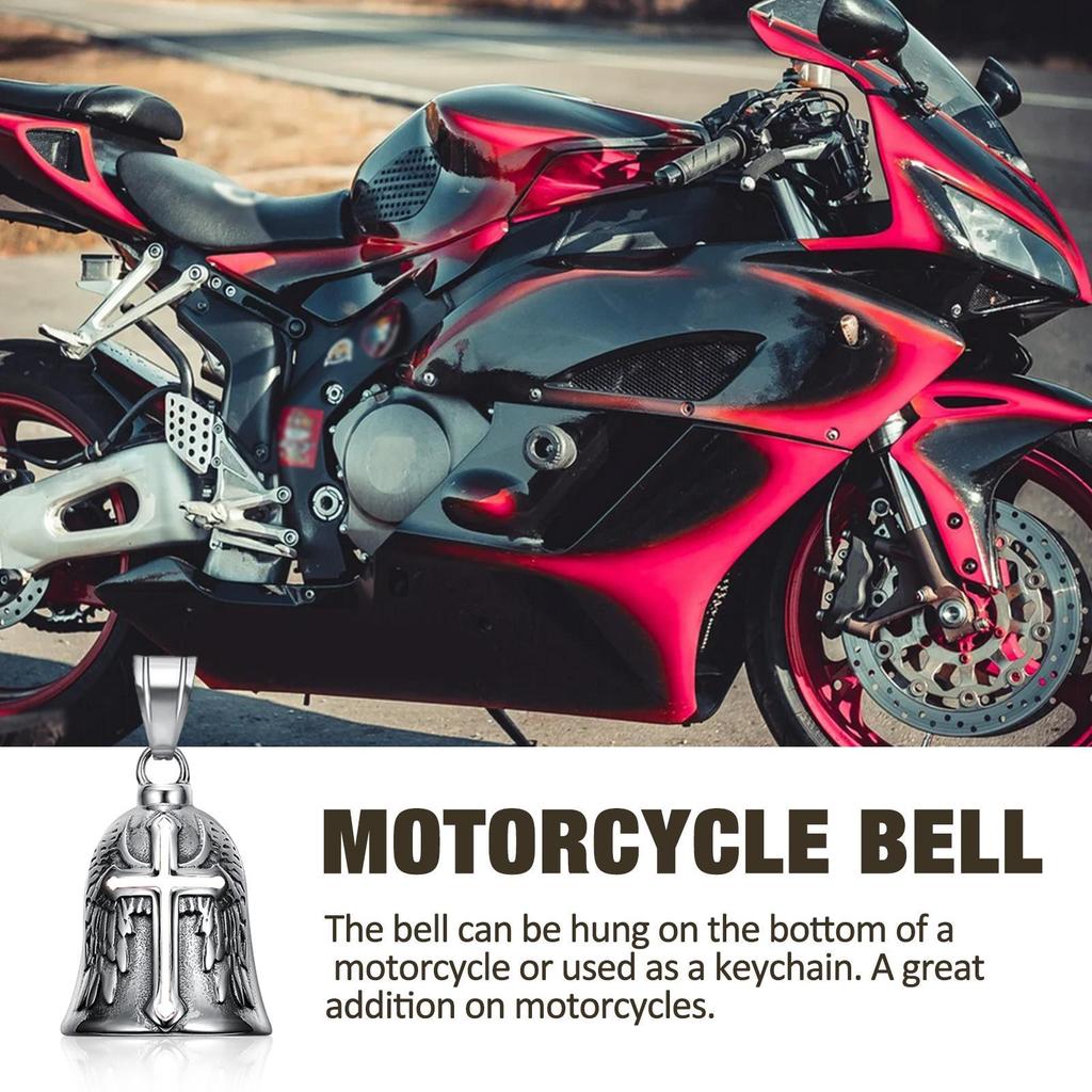 Stainless Steel Retro Punk Angel Cross Motorcycle Riding Lucky Bell Men Motorcycle Bell Charm Riding Bell Necklace Ornament
