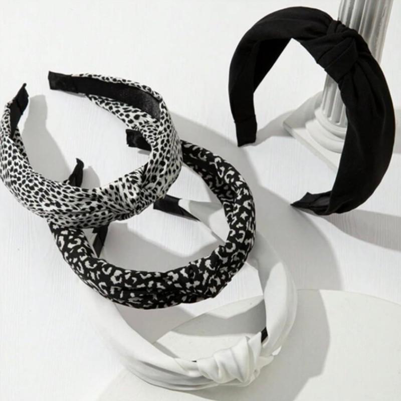 1/4pcs Chic Leopard Print Headband with Center Knot Solid Twill Cloth Women's Fashion Hair Accessory Girls Stylish Hairband