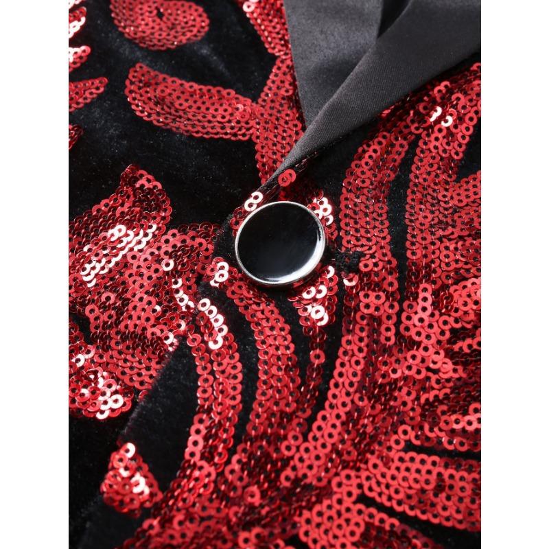 Mens Sequin Velvet Blazer Jacket Fashion Party Stage Performance Nightclub Suit Coat