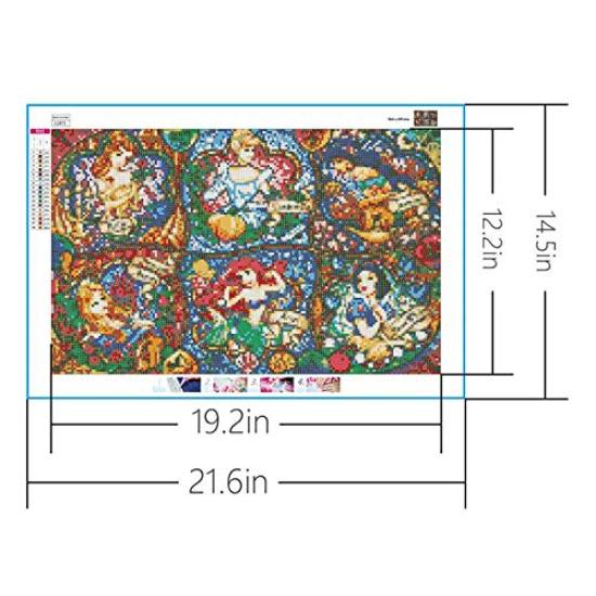 5D DIY Diamond Painting Disney Princess Belle Cinderella Diamond Painting Kit for Adults, Full Drill Round Diamonds, Gemstone Art Bead Painting for