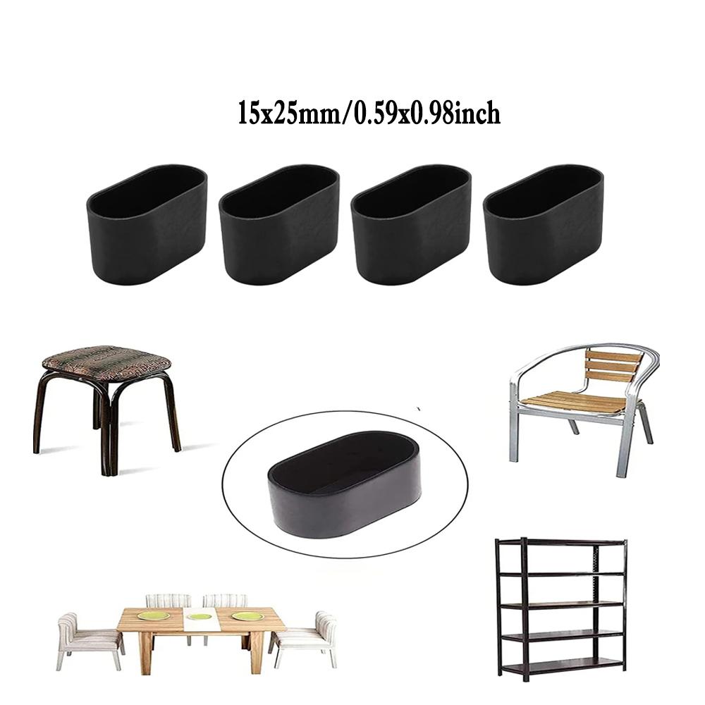 12-4pc NonSlip Oval Chair Leg Caps,Black Clear Furniture Pad,Scratch Proof Floor Protectors for Table Chair Leg,Furniture Guard