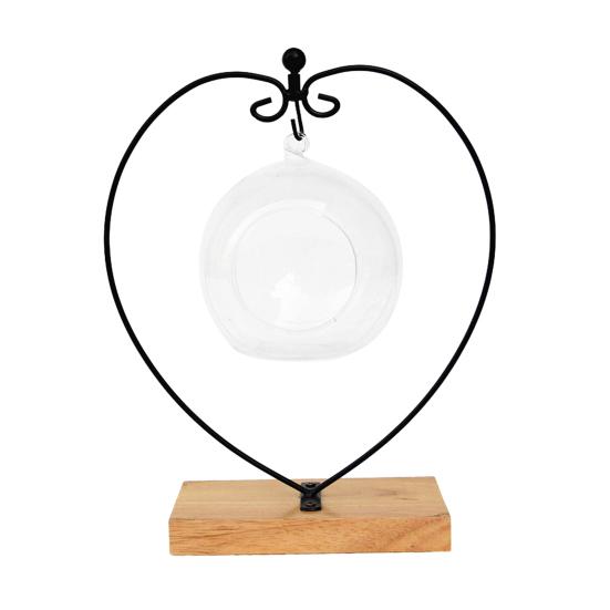 2 Pcs Decorative Brackets Heart Shape Stable Structure Glass Globe Ball Soft Plush Hanging Display Stand Ornament Metal Stand Flower Pot Holder